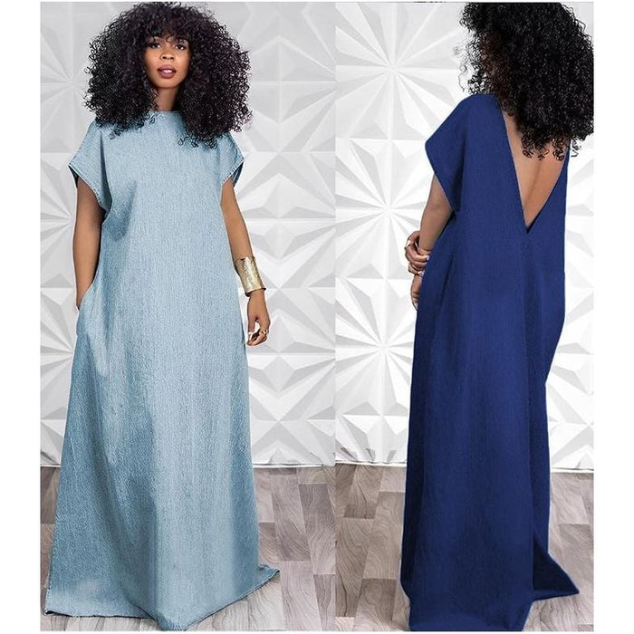 Buy ANAISA Women Blue Solid Denim Maxi Dress - Dresses for Women 7447465 |  Myntra